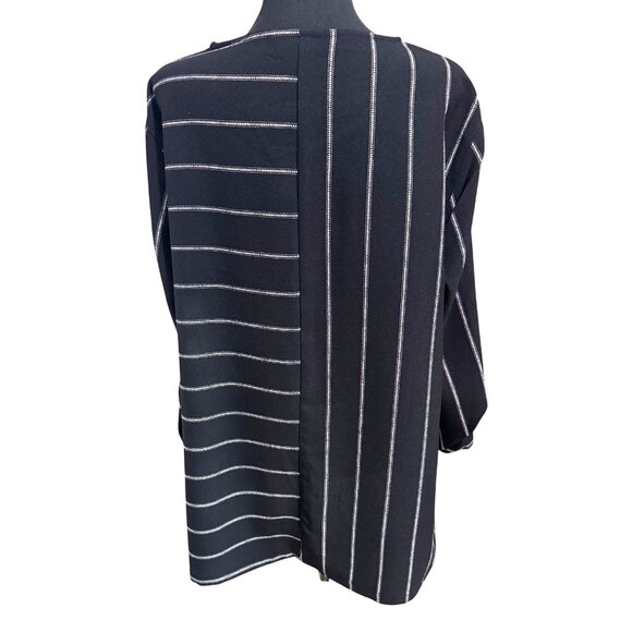 Ali Miles Black White Striped Tunic Top With Button Detail Pocket XL Lagenlook - Picture 2 of 10